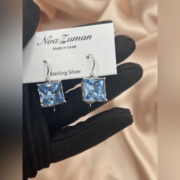 Sterling Silver Blue Square Drop Earrings by Noa Zuman - Picture 4 of 6